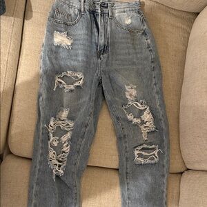 SHEIN High Rise Distressed Gray Jeans